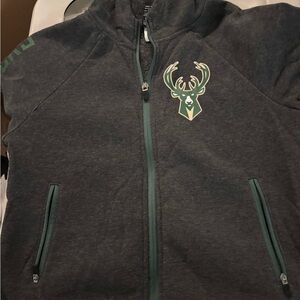 Milwaukee Bucks Dark Gray Full-Zip Hoodie with Deer Logo